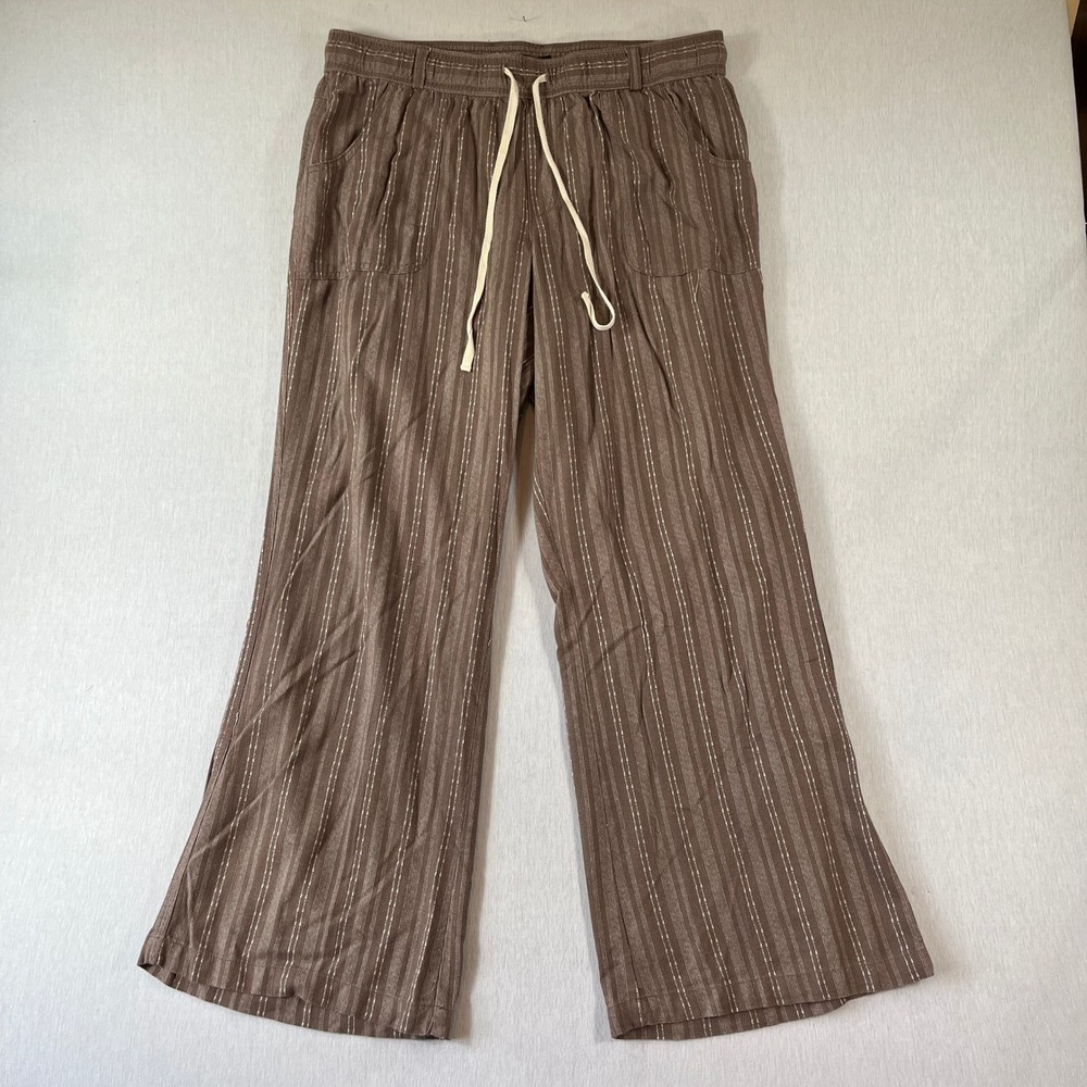 Rewash Brand Pants Men XL Relaxed Linen Blend Drawstring Stretch Brown Striped